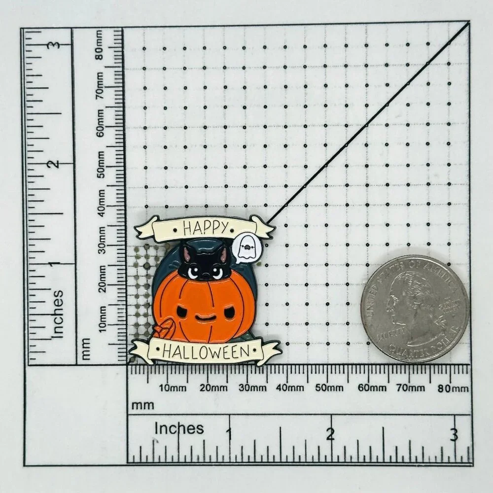 🤩Enamel Pins Halloween Punk Cute Ghost Pumpkin Skull Brooch Lapel Pin Orange Ne